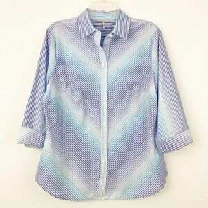 Hinson Wu 100% Cotton Clarice Striped Blue & Green Button Up Shirt, size 6